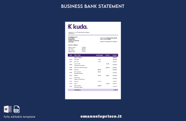 stile verificato Modello di estratto conto dell'organizzazione Nigeria KudaBank 